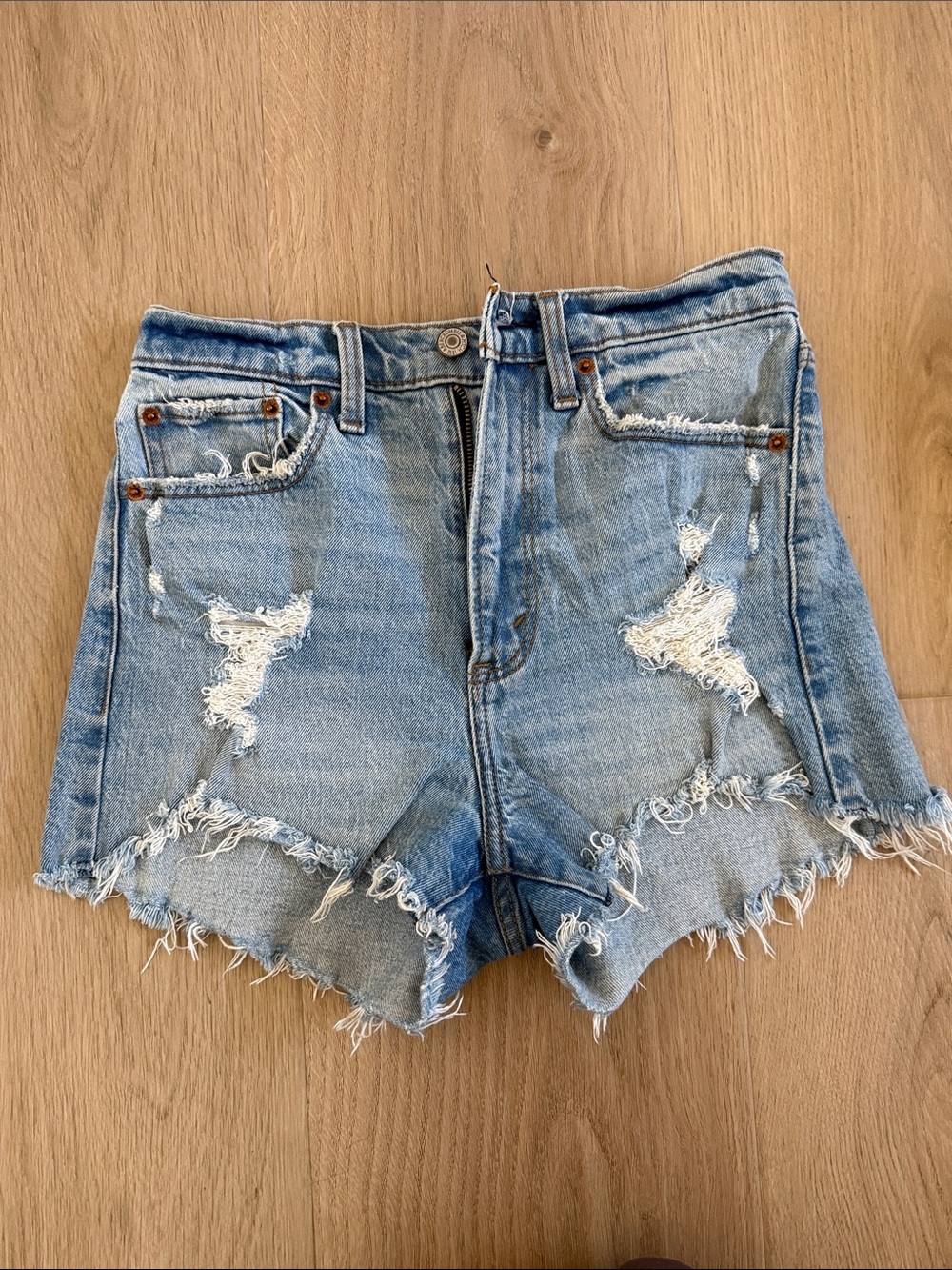 Abercrombie & Fitch High Rise Distressed Denim Shorts